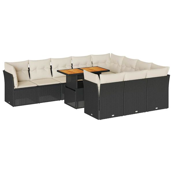 vidaXL 11-tlg. Garten-Sofagarnitur mit Kissen Schwarz Poly Rattan
