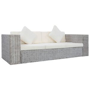 vidaXL 3-Sitzer-Sofa mit Kissen Grau Nat&uuml;rliches Rattan