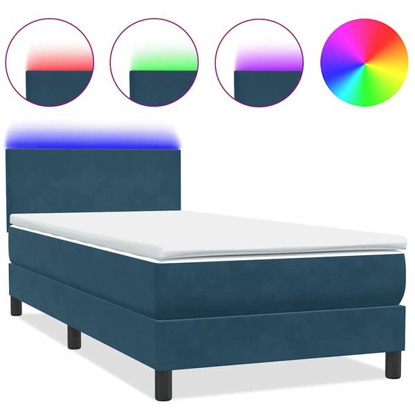 vidaXL Boxspringbett mit Matratze & LED Dunkelblau 80x220 cm Samt