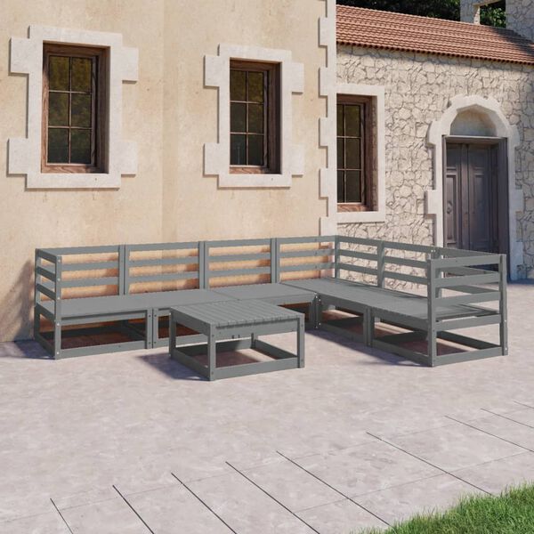 vidaXL 7-tlg. Garten-Lounge-Set Grau Kiefer Massivholz