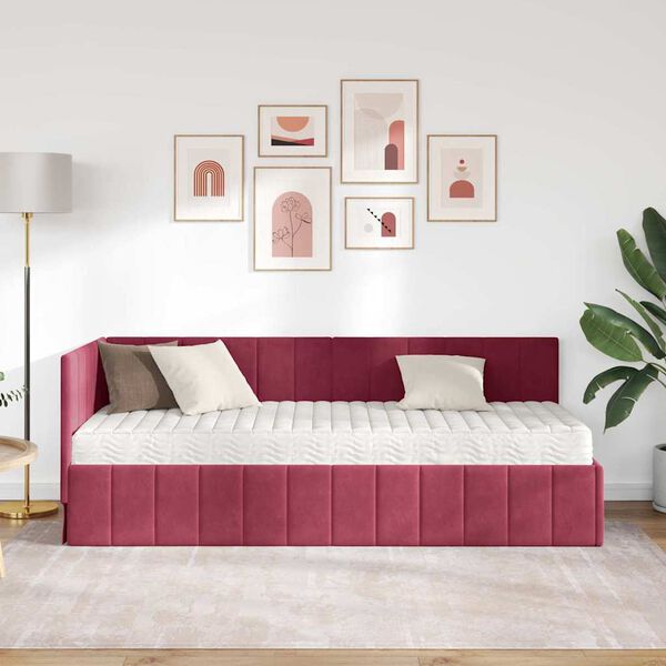 vidaXL Eckbettgestell mit Matratze mit Kopfteil 2 pcs Gr&uuml;n Samt