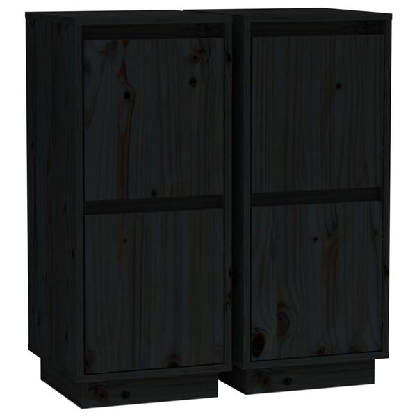 vidaXL Sideboards 2 Stk. Schwarz 31,5x34x75 cm Massivholz Kiefer