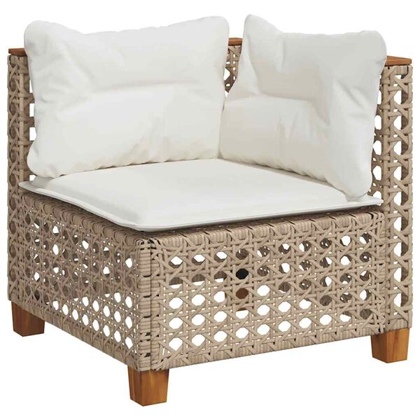 vidaXL 10-tlg. Garten-Sofagarnitur mit Kissen Beige Poly Rattan