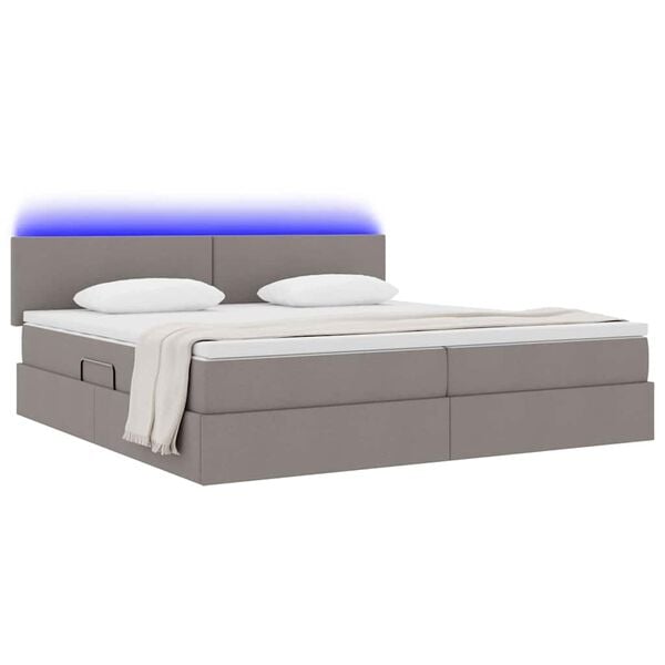 vidaXL Bett mit Stauraum und LED mit Matratze Taupe 200 x 200 cm Stoff