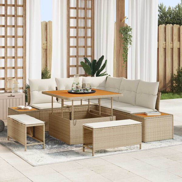 vidaXL Gartensofa-set mit Kissen mit Speicher 8 pcs Beige Poly Rattan