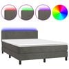 vidaXL Boxspringbett mit Matratze & LED Dunkelgrau 140x190 cm Samt
