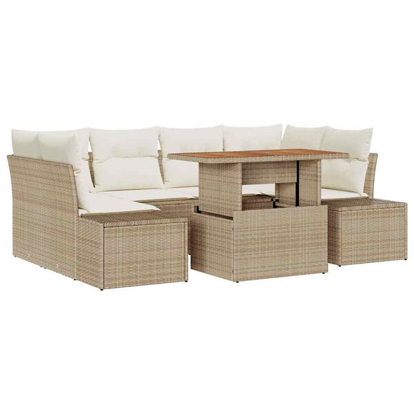 vidaXL Garten-Sofa-Set mit Speicher 7 pcs Beige Poly Rattan