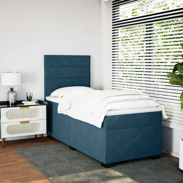vidaXL Boxspringbett mit Matratze Blau 100x200 cm Samt