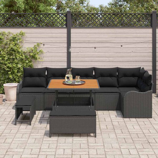 vidaXL Gartensofa-set mit Kissen 9 pcs Schwarz Poly-Rattan
