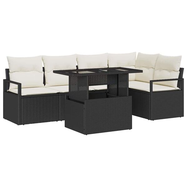 vidaXL Gartensofa-set mit Speicher 6 pcs Schwarz und Creme Poly-Rattan