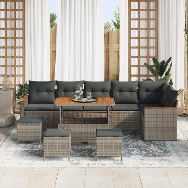vidaXL Gartensofa-set mit Kissen 10 pcs Grau Poly Rattan