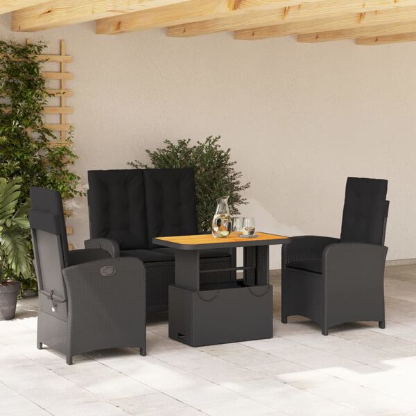 vidaXL 4-tlg. Garten-Essgruppe mit Kissen Schwarz Poly Rattan