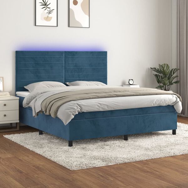 vidaXL Boxspringbett mit Matratze & LED Dunkelblau 180x200 cm Samt