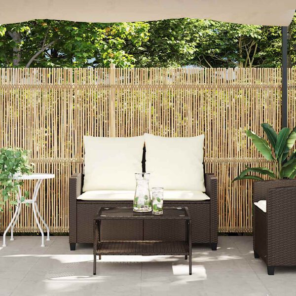 vidaXL Gartensofa 2-Sitzer mit Kissen & Tisch Braun Poly Rattan