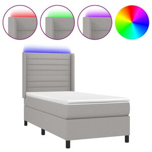 vidaXL LED Boxspringbett mit Kopfteil Hellgrau Stoff