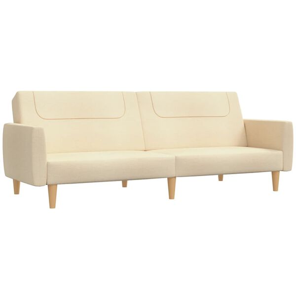 vidaXL Schlafsofa 2-Sitzer mit Fußhocker Creme Stoff