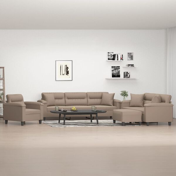 vidaXL 4-tlg. Sofagarnitur mit Kissen Taupe Mikrofasergewebe