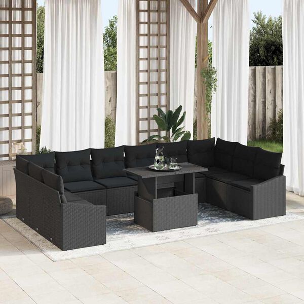 vidaXL Sofa Set mit Kissen 11 pcs Schwarz Poly-Rattan