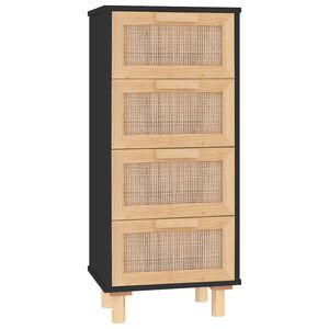 vidaXL Sideboard Schwarz 40x30x90cm Massivholz Kiefer und Natur-Rattan