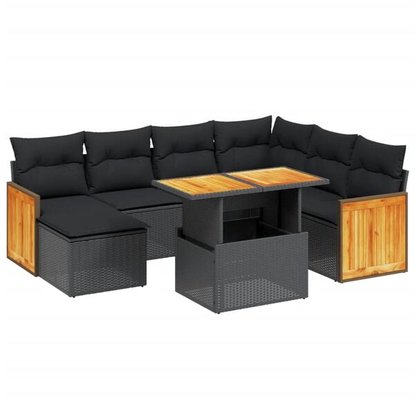vidaXL 8-tlg. Garten-Sofagarnitur mit Kissen Schwarz Poly Rattan