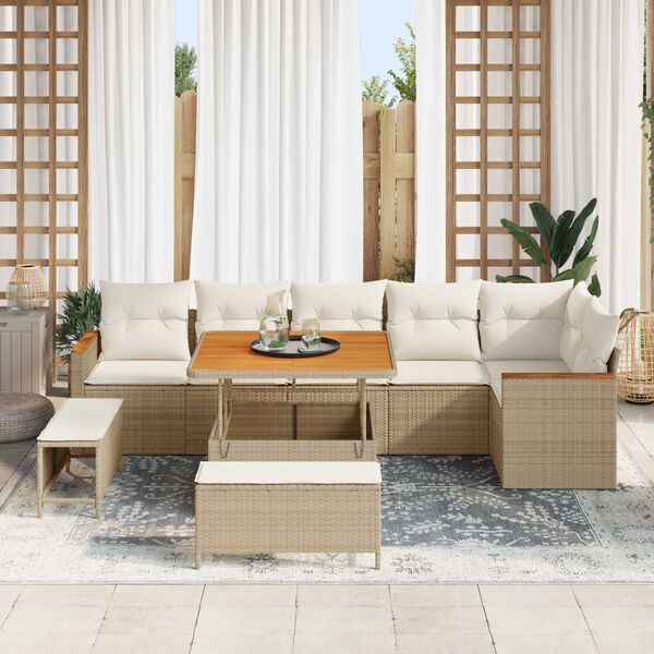 vidaXL Gartensofa-set 9 pcs Beige Poly-Rattan