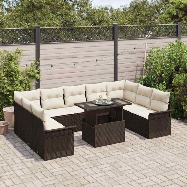 vidaXL Sofa Set mit Kissen 10 pcs Braun Poly-Rattan