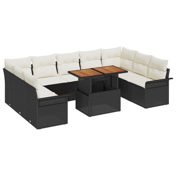 vidaXL Garten-Sofa-Set mit Speicher 10 pcs Schwarz Poly Rattan