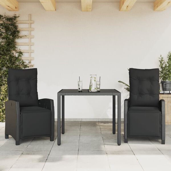 vidaXL 3-tlg. Garten-Essgruppe mit Kissen Schwarz Poly Rattan