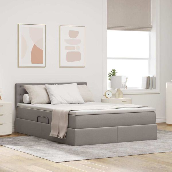vidaXL Bett mit Stauraum und LED mit Matratze Taupe 140 x 200 cm Stoff