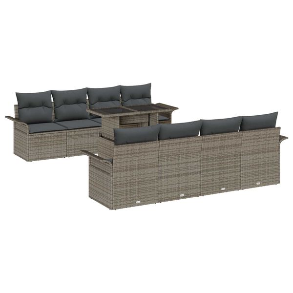 vidaXL Gartensofa-set mit Kissen 9 pcs Grau Poly-Rattan