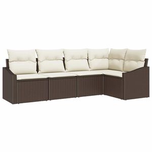 vidaXL Gartensofa-set mit Kissen 5 pcs Braun und Wei&szlig; Poly-Rattan