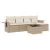 vidaXL 6-tlg. Garten-Sofagarnitur mit Kissen Beige Poly Rattan