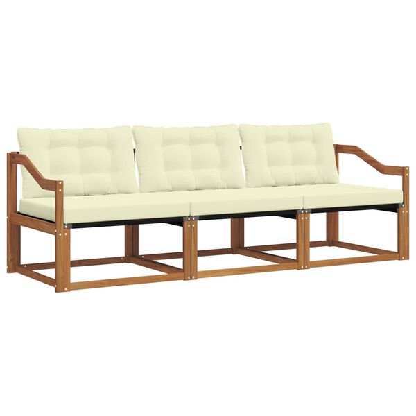 vidaXL Outdoor-Sofagarnitur mit Kissen 3 pcs Natur und Creme