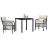 vidaXL Garten Essgruppe mit Kissen 3 pcs Schwarz Poly-Rattan