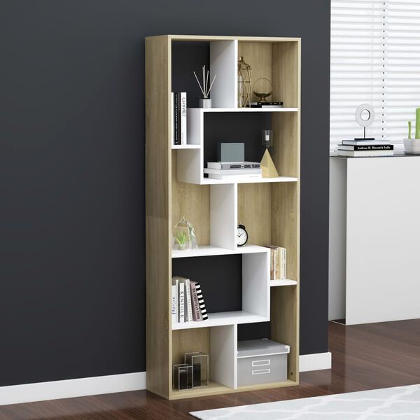 vidaXL B&uuml;cherregal Wei&szlig; und Sonoma-Eiche 67x24x161 cm Holzwerkstoff