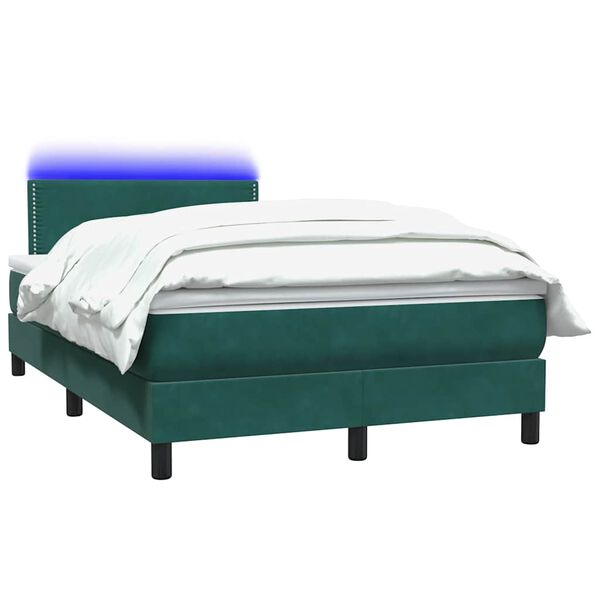 vidaXL Boxspringbett mit Matratze & LED Dunkelgr&uuml;n 120x210 cm Samt