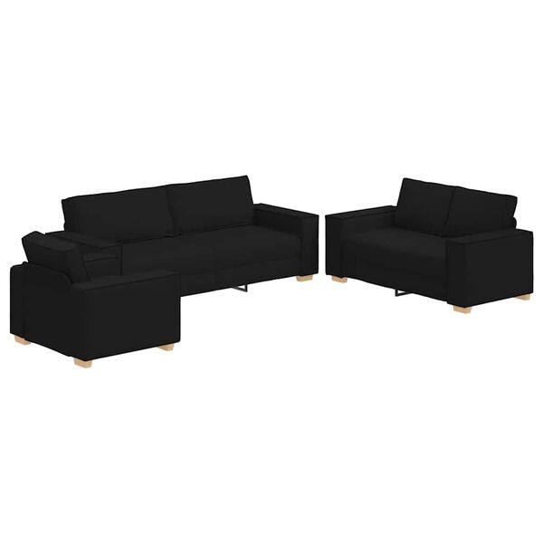 vidaXL Sofa 3 pcs Schwarz 220 x 80 x 84 cm Leinenmischgewebe
