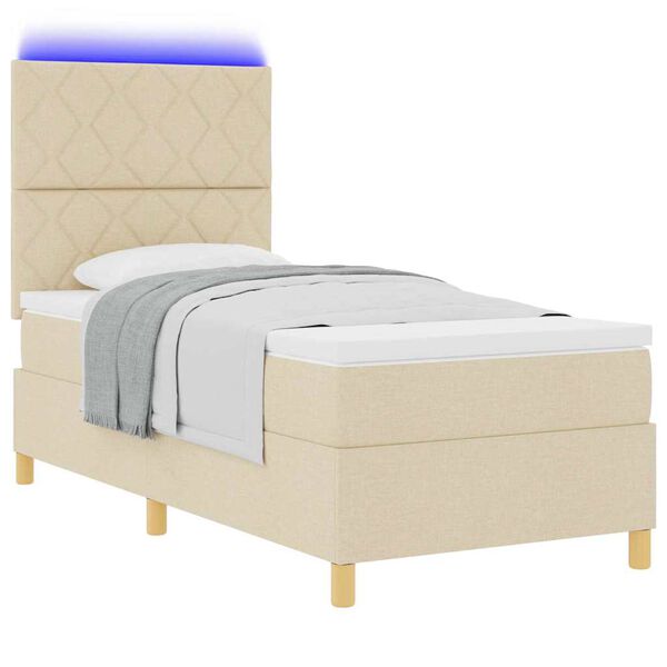 vidaXL Boxspringbett mit Matratze mit Kopfteil Creme 90 x 200 cm Stoff
