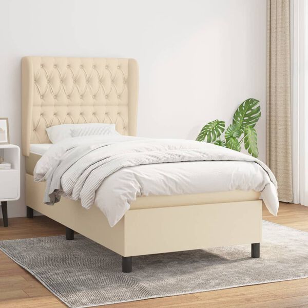 vidaXL Boxspringbett mit Matratze Creme 90x200 cm Stoff