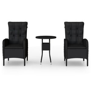 vidaXL 3-tlg. Garten-Bistro-Set Poly Rattan Schwarz
