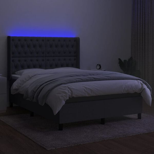 vidaXL Boxspringbett mit Matratze & LED Dunkelgrau 140x190 cm Stoff