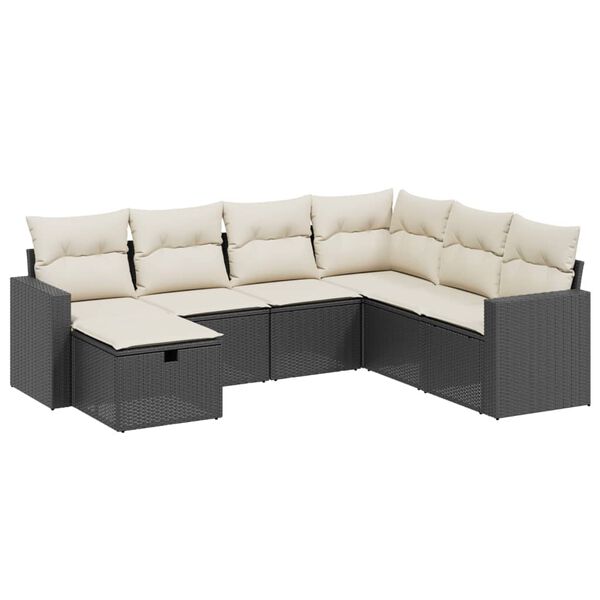 vidaXL 7-tlg. Garten-Sofagarnitur mit Kissen Schwarz Poly Rattan