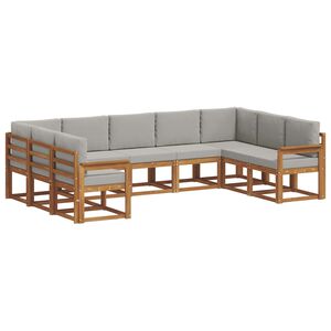 vidaXL Outdoor-Sofagarnitur mit Kissen 9 pcs Nat&uuml;rlich und Hellgrau