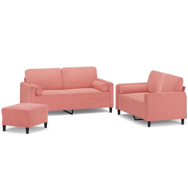 vidaXL 3-tlg. Sofagarnitur mit Kissen Rosa Samt