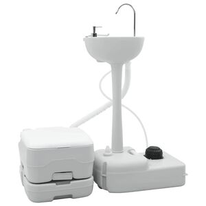 vidaXL Camping Toiletten-Set 2 pcs Grau und Wei&szlig;
