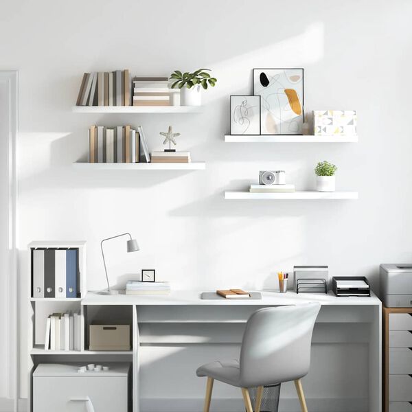 vidaXL Schweberegale 4 Stk. Hochglanz-Wei&szlig; 80x23,5x3,8 cm MDF