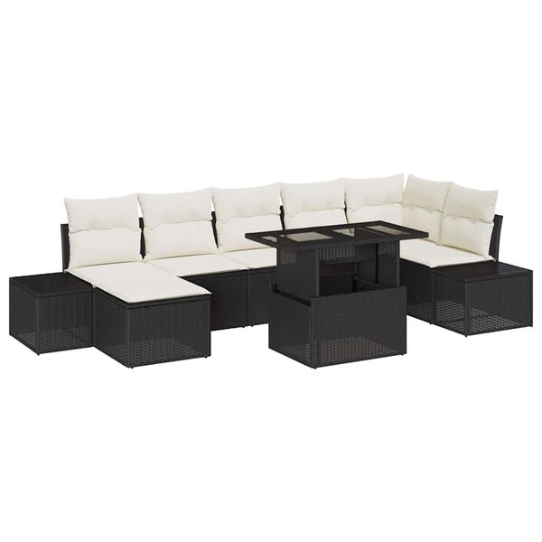 vidaXL Garten-Sofa-Set mit Speicher 8 pcs Schwarz Poly Rattan