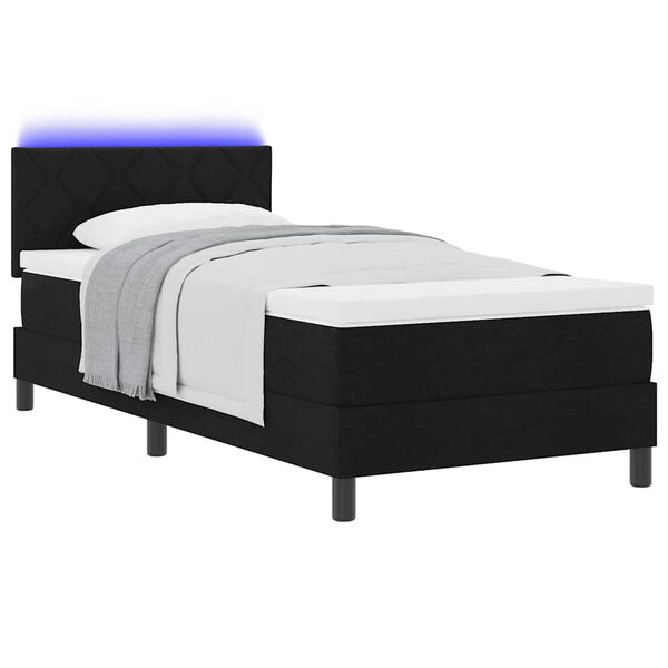 vidaXL Boxspringbett mit Matratze mit LED Schwarz 90 x 200 cm Stoff