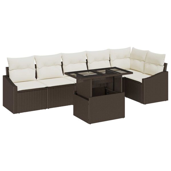 vidaXL Garten-Sofa-Set mit Kissen mit Speicher 7 pcs Braun und Creme