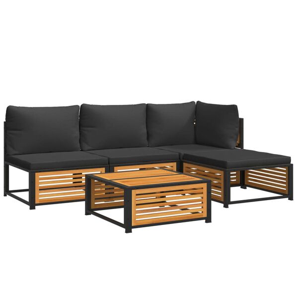 vidaXL 5-tlg. Garten-Sofagarnitur mit Kissen Massivholz Akazie